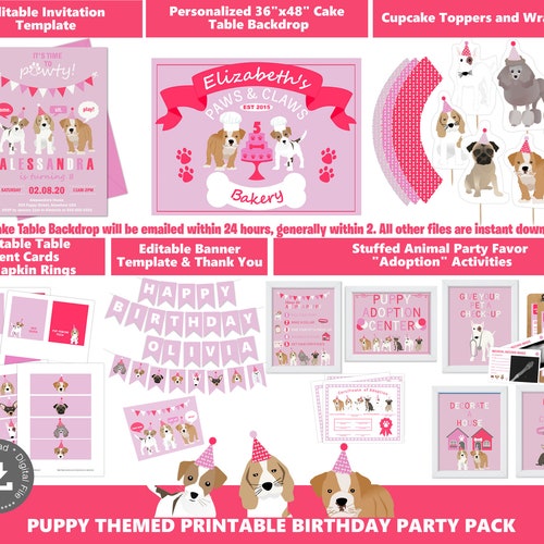 Pink Puppy Dog Theme Birthday Party Instant Download Girls Etsy
