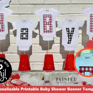BaByQ decorations gingham picnic baby shower centerpiece banner personalized baby bbq shower printable decor barbeque sprinkle co-ed PWL8