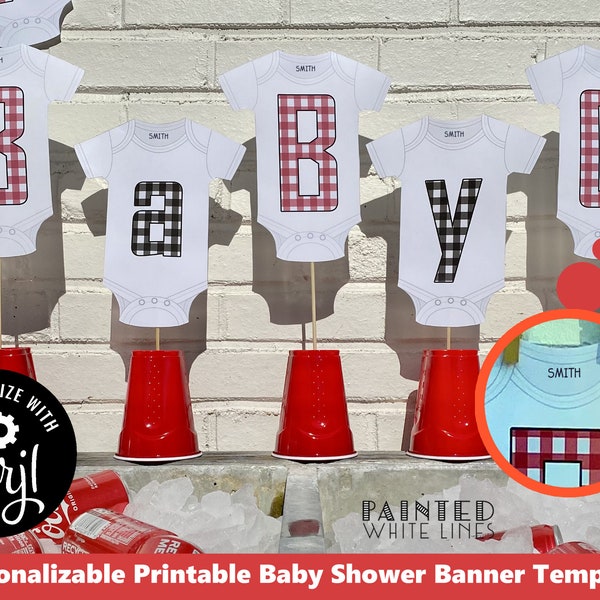 Decoraciones BaByQ de cuadros vichy para picnic, centro de mesa para baby shower, pancarta personalizada para baby shower con barbacoa, decoración imprimible, barbacoa, rociado mixto PWL8