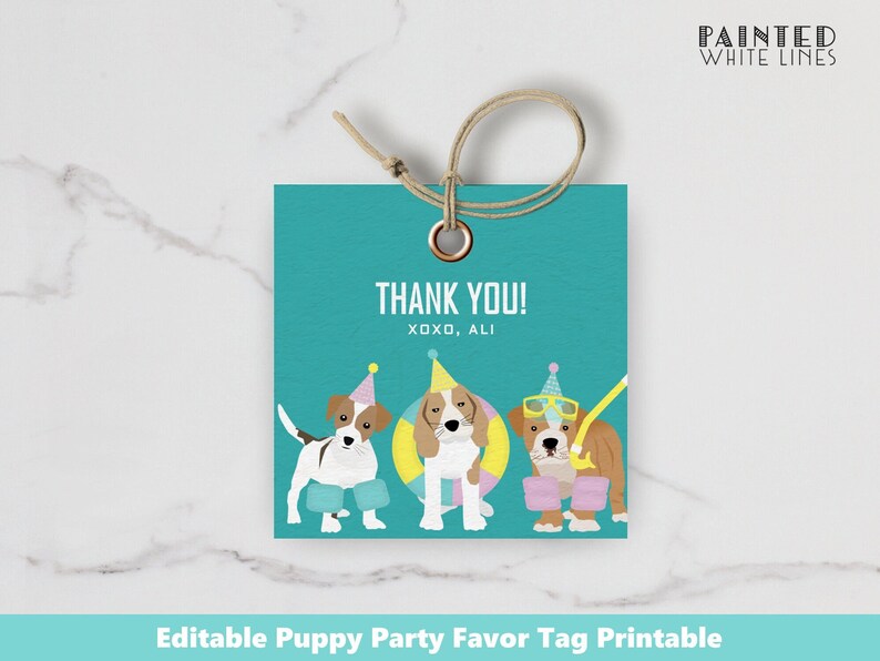 Pool Party Editable Favor Tags Printable Party Favor Tags Template Instant Download Adopt a Puppy Party Gift Tags Party Favors PWL13 image 1
