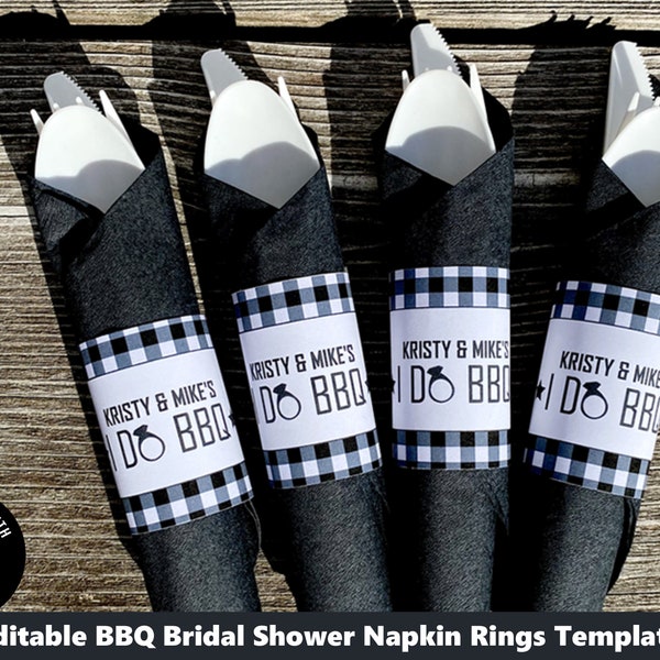 BBQ Bridal Shower Napkin Ring Template Printable I Do Backyard BBQ Napkin Holder Couples Shower Barbecue Barbeque Decorations Download pwl8B