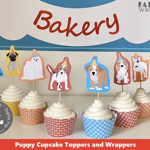 Topper de cupcake para cachorro, toppers para cupcake para meninos imprimíveis, toppers para cupcake com tema de cachorro, cupcakes para festa de cachorro pwl18