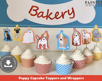 Dog Cupcake Topper Printable Boys Cupcake Toppers Printable Puppy Cupcake Toppers Dog Theme Cupcake Toppers Puppy Party Cupcakes PWL18