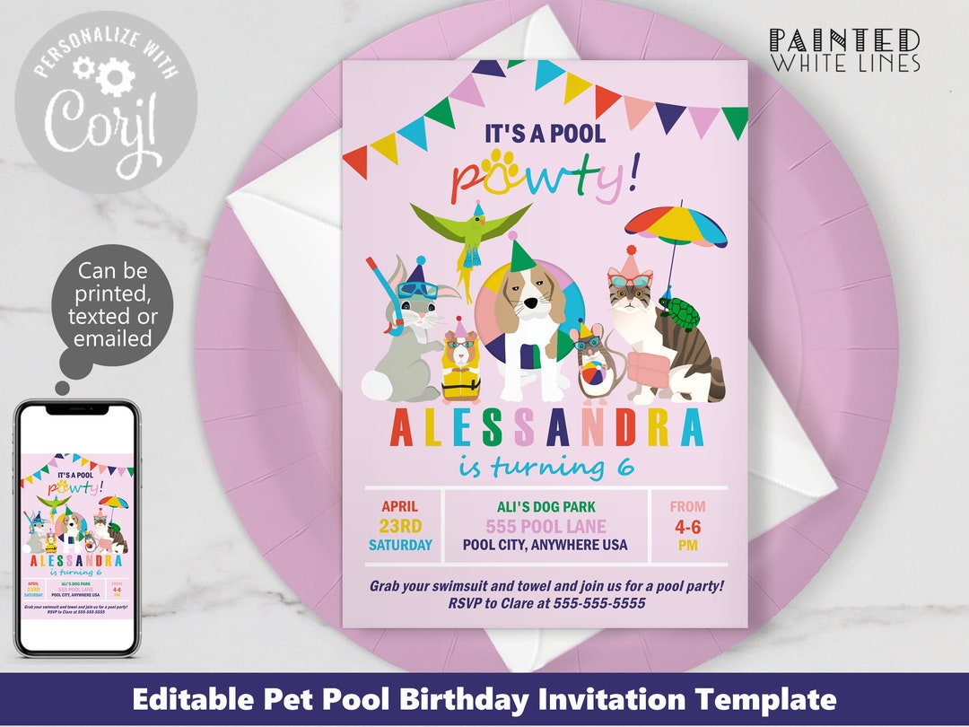 Pet Pool Party Invitation Template Download Swim Party Invite Digital ...