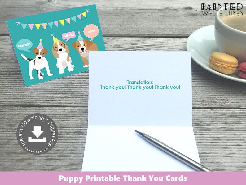 Dog Thank You Cards Instant Download Dog Party Printables | Etsy