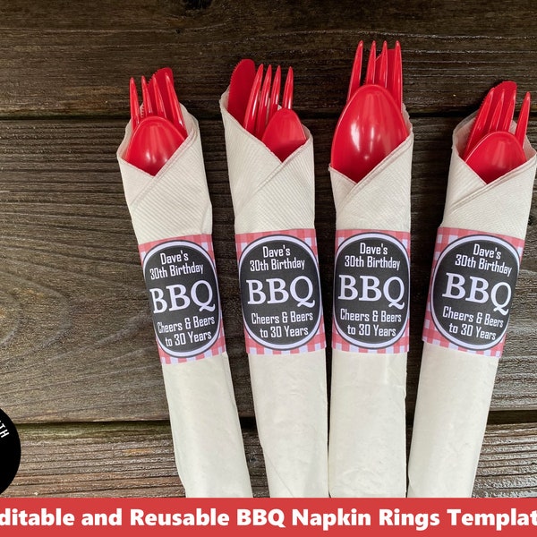 Printable BBQ Napkin Ring Templates Multiple Colors Included Any Occasion Barbecue Napkin Holder Summer Backyard Party Decor Download pwl8