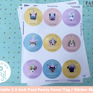 Printable Pool Party Favor Stickers Editable Template Tags Digital Download Swim Splash Party Favors PWL14