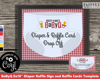 BaByQ Diaper Raffle Tickets and Sign Baby Shower Games Template Jack and Jill Printable Backyard BBQ Baby Shower Coed Sprinkle Barbeque pwl8