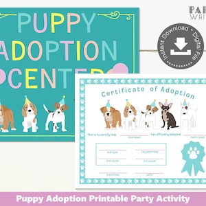 Puppy Adoption Certificate Puppy Dog Adoption Certificate Printable Girls Birthday Party Pet Adoption Party Adopt A Pet Dog Birthday PWL6