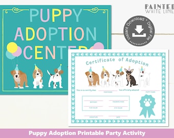 Puppy Adoption Certificate Puppy Dog Adoption Certificate Printable Girls Birthday Party Pet Adoption Party Adopt A Pet Dog Birthday PWL6