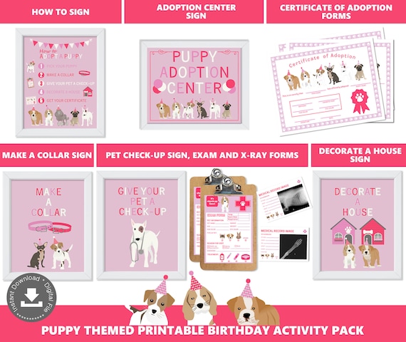 Adopt a Puppy Party Activities Puppy Adoption Station Package Puppy Adoption Center Digital Printable Files Instant Download PWL20