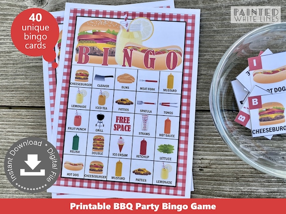 BBQ Bingo Game Printable Kids BBQ Party Activity Bingo Cards Picnic Party Activity Digital File BBQ Party Decorations Hot Dog Burger PWL8