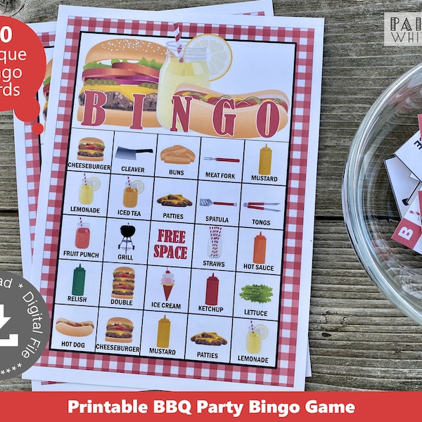 BBQ Bingo Game Printable Kids BBQ Party Activity Bingo Cards Picnic Party Activity Digital File BBQ Party Decorations Hot Dog Burger PWL8