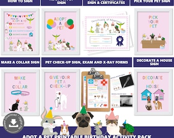 Adopt a Pet Party Activities Pet Adoption Station Package Pet Adoption Center Digital Printable Files Instant Download Kids Birthday PWL3