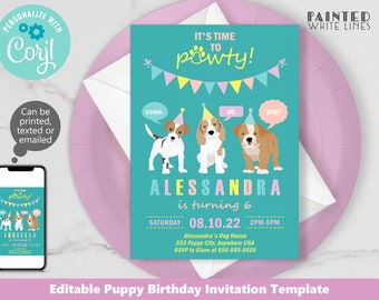 Puppy Dog Invitation Template Download Dog Party Invitation Puppy Party Invite Dog Birthday Party Invitation Dog Theme Party Corjl PWL6