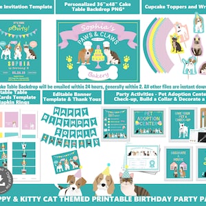 Kat en hond feestartikelen Kitty en Puppy Party Thema Adopteer een huisdier uitnodiging voor feest Pet Adoptie Party Printables Instant Download PWL4
