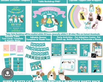 Cat and Dog Party Supplies Kitty and Puppy Party Theme Adopt a Pet Party Invitation Pet Adoption Party Printables Instant Download PWL4