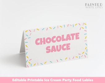 Ice Cream Food Labels Editable Printable Sweet Party Decorations Corjl Template Table Tents Buffet Decorations pwl11