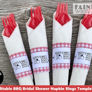 BBQ Bridal Shower Napkin Ring Template Printable I Do Backyard BBQ Napkin Holder Couples Shower Barbecue Barbeque Decorations Download pwl8