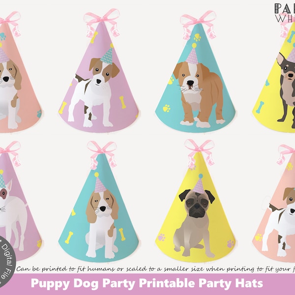 Chien chapeau de fête imprimable chien chapeau chiot fête chien Party Decor chien anniversaire chiot fête filles anniversaire fête idée téléchargement immédiat PWL6 PWL25