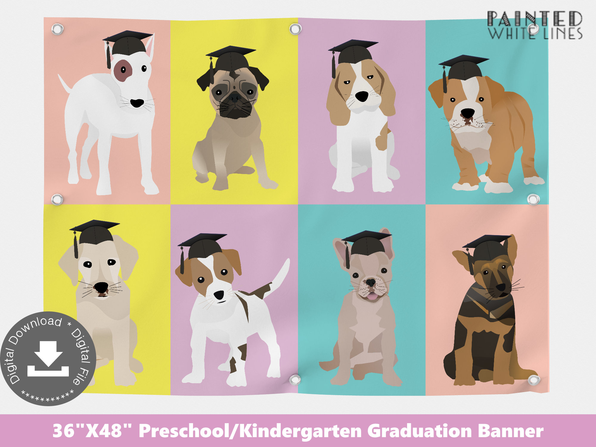 Preschool Kindergarten Graduation Party Banner Cake Table Backdrop PWL6 PWL25