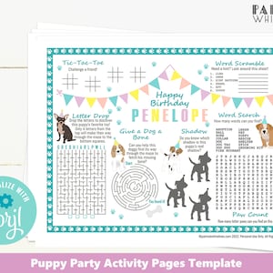 Puppy Dog Party Birthday Activity Kids Activity Sheet Printable Editable Template Coloring Sheet Activity Pages Kids Coloring Sheet PWL6