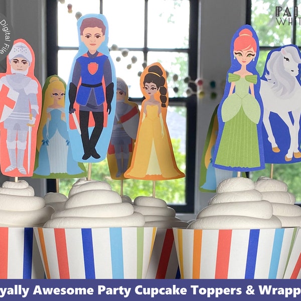 Princess Knight Cupcake Toppers Printable Dress Up Party Cupcake Tops Wraps Royal Theme Royally Awesome Decorations PWLRA