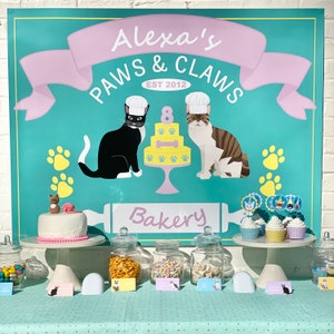 Kitty Cat Party Digital Backdrop Kids Birthday Banner Cat Theme Party Cat Party Backdrop Girls Birthday Party Party Decor PWL7
