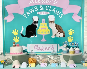 Kitty Cat Party Digital Backdrop Kids Birthday Banner Cat Theme Party Cat Party Backdrop Girls Birthday Party Party Decor PWL7