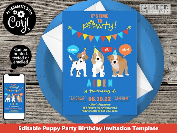 Boys Dog Invitation Template Download Dog Party Invitation Puppy Party Invite Dog Birthday Party Invitation Dog Theme Party Invite PWL18