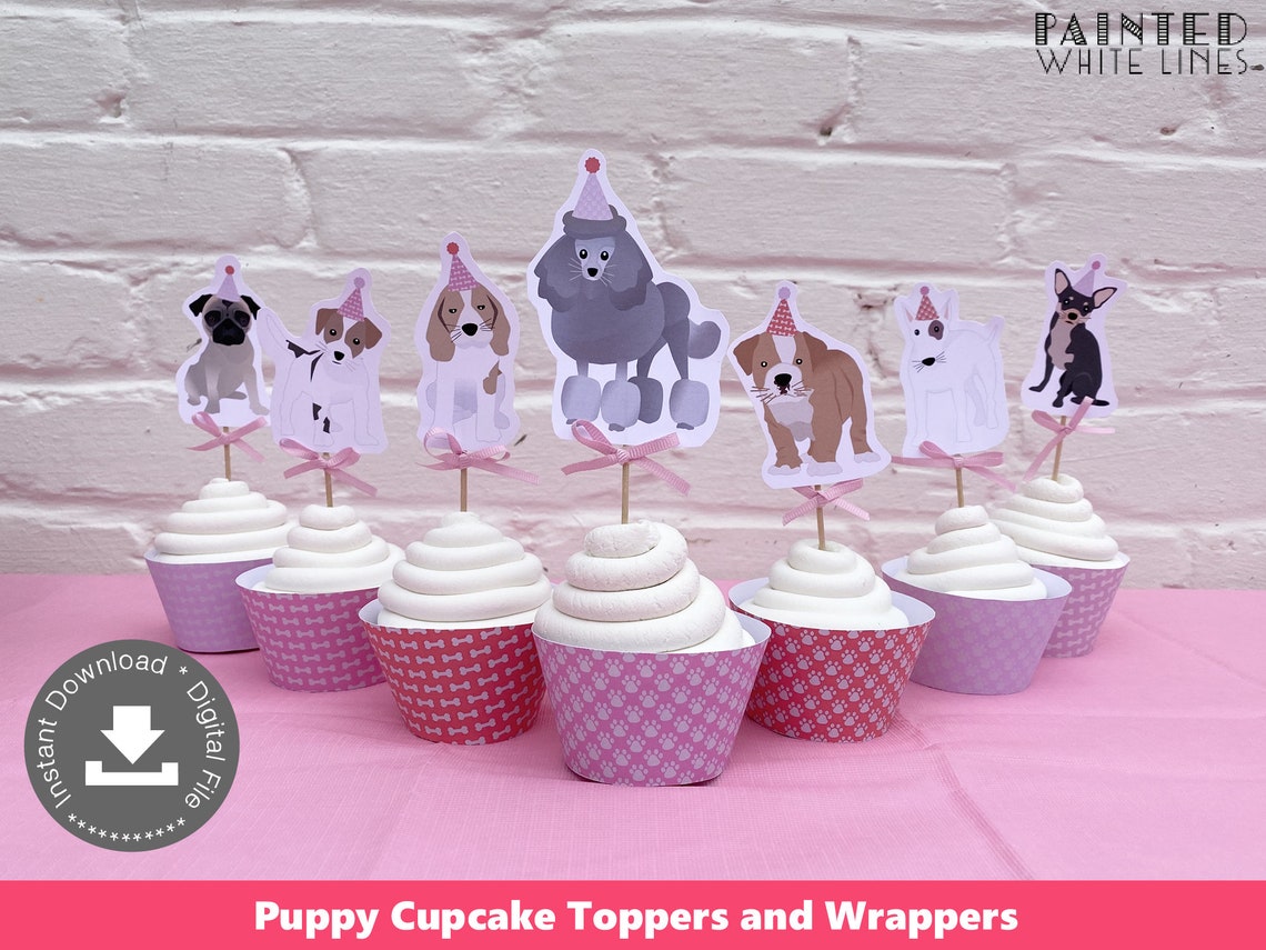Pink Dog Cupcake Topper Printable Cupcake Toppers Printable | Etsy