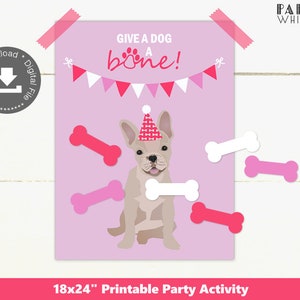 Pink Give a Dog a Bone Party Game Puppy Printable Activity Puppy Birthday Party Dog Birthday Girls Birthday Party Decor Puppy Adoption PWL20