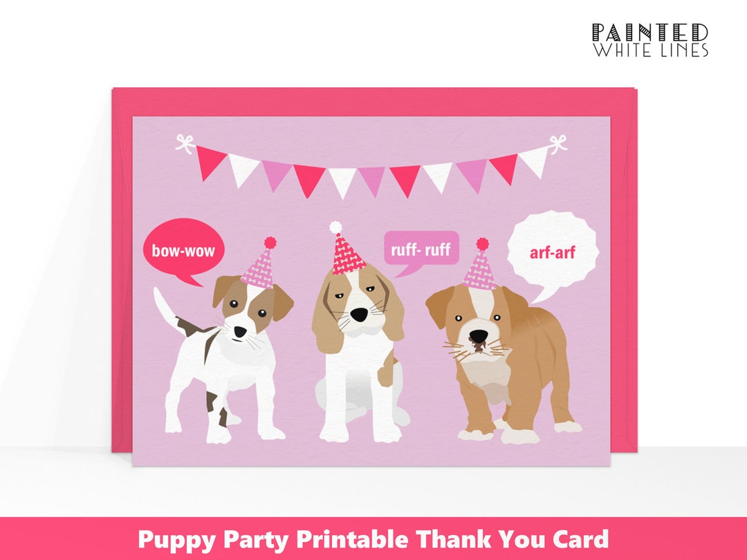 Dog Thank You Cards Instant Download Dog Party Printables Thank Yous ...