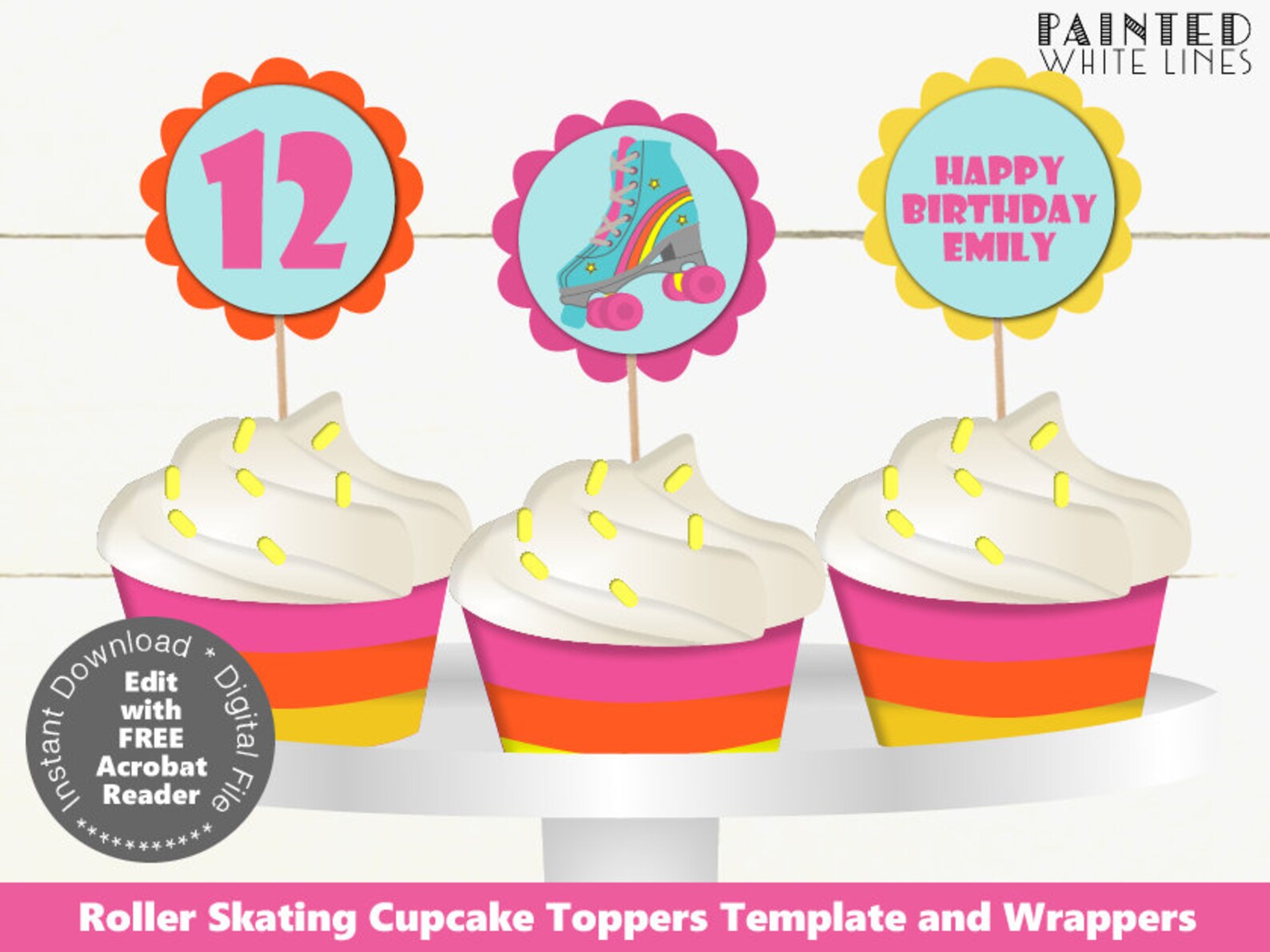 Printable Roller Skate Cupcake Toppers Template Roller Skate - Etsy