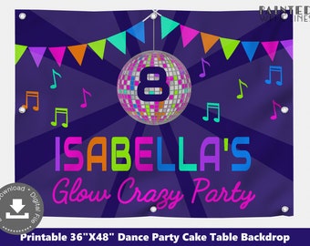 Dance Party Birthday Banner Glow Party Backdrop Sign Digital File Cake Table Backdrop Girl Photo Backdrop Glow Dark Party Printable PWLGLOW