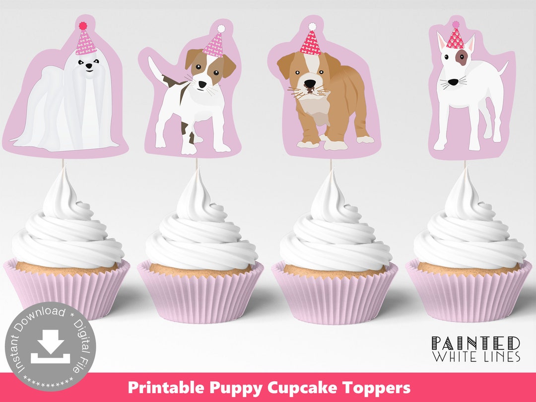 Pink Dog Cupcake Topper Printable Cupcake Toppers Printable Puppy ...
