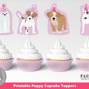 Rosa Hund Cupcake Topper druckbare Cupcake Toppers druckbare Welpe Cupcake Toppers Hund Thema Cupcake Toppers Welpe Party Cupcakes PWL20