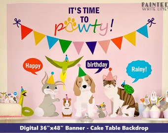 Pet Party Theme Banner Birthday Backdrop Pet Party Sign Digital File Adopt a Pet Adoption Girl Petting Zoo Backdrop Pet Pawty Printable PWL3