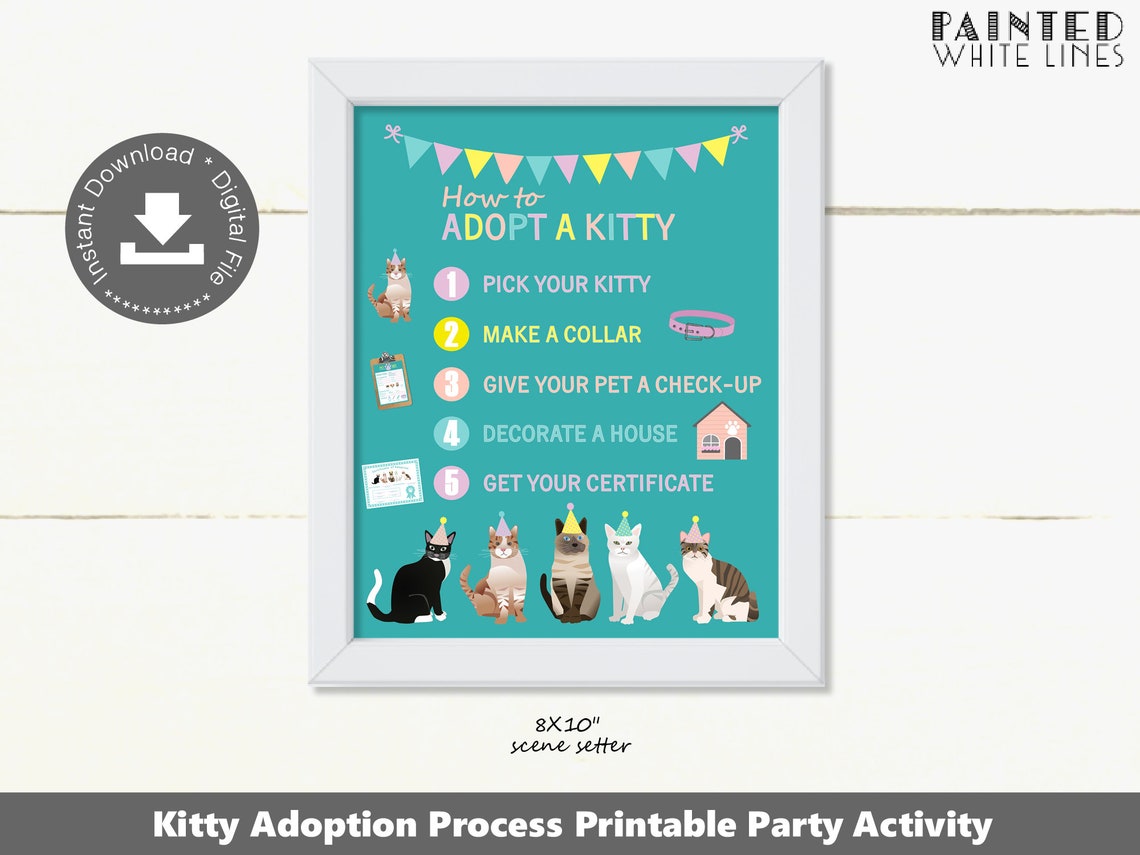 Printable Cat Adoption Process Sign Kitty Birthday Cat Etsy
