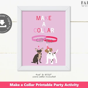 Pink Puppy Party Activity Make a Collar Printable Sign Party Dog Theme Party Girl Birthday Party Decorations Adopt a Puppy Party PWL20