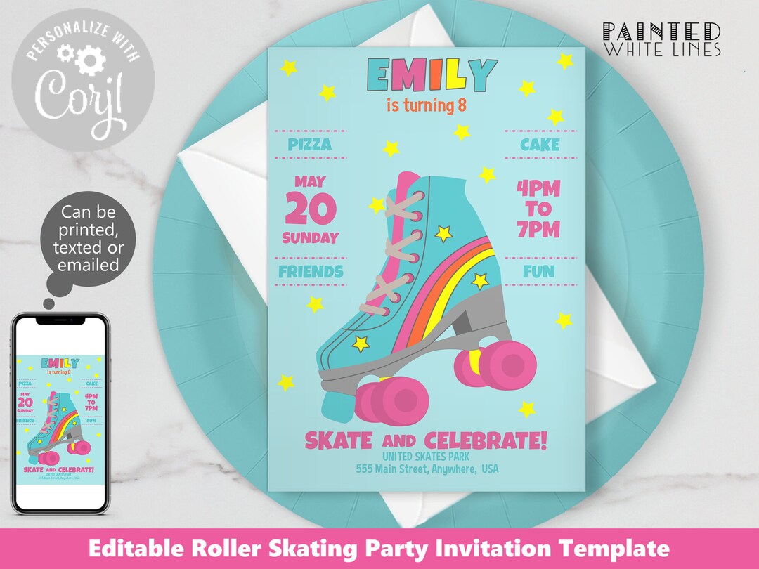 Printable Roller Skating Party Invitation Rollerskating Party ...