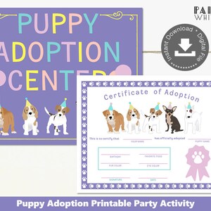 Puppy Dog Adoption Certificate Printable Girls Birthday Party Favor Puppy Adoption Pet Adoption Party Adopt A Pet Dog Birthday PWL25