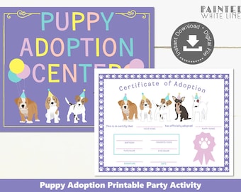 Puppy Dog Adoption Certificate Printable Girls Birthday Party Favor Puppy Adoption Pet Adoption Party Adopt A Pet Dog Birthday PWL25