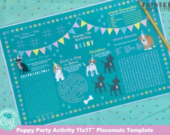 Puppy Dog Party Activity Placemat Printable Party Game Editable Template Puppy Party Games Activity Table Mat Activity Pages Placemats PWL6