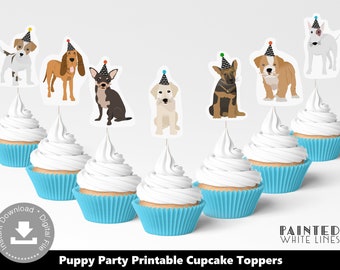 Dog Party Cupcake Topper Printable Modern Cupcake Toppers Puppy Cupcake Toppers Dog Theme Cupcake Toppers Puppy Party Cupcakes PWL18BW
