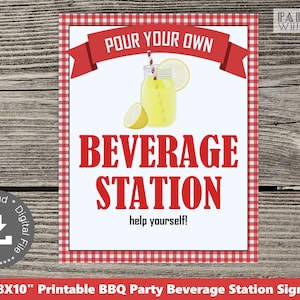 Beverage Station Signage BBQ Party Printable Decor Digital Party Picnic Party Backyard BBQ Hot Dog Party BaByQ PWL8 image 1