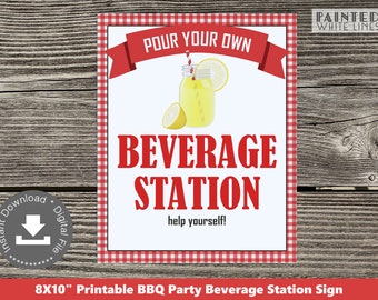 Beverage Station Signage BBQ Party Printable Decor Digital Party Picnic Party Backyard BBQ Hot Dog Party BaByQ PWL8