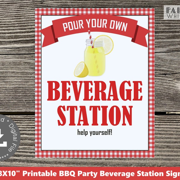 Beverage Station Signage BBQ Party Printable Decor Digital Party Picnic Party Backyard BBQ Hot Dog Party BaByQ PWL8