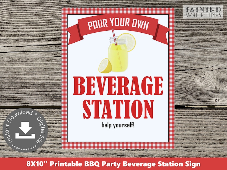 Beverage Station Signage BBQ Party Printable Decor Digital Party Picnic Party Backyard BBQ Hot Dog Party BaByQ PWL8 image 1