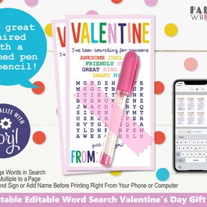 He estado BUSCANDO Pun Valentine Card Editable Imprimible Búsqueda de palabras No-Candy School Classroom Día de San Valentín Etiqueta de regalo Instantáneo PWLVAL